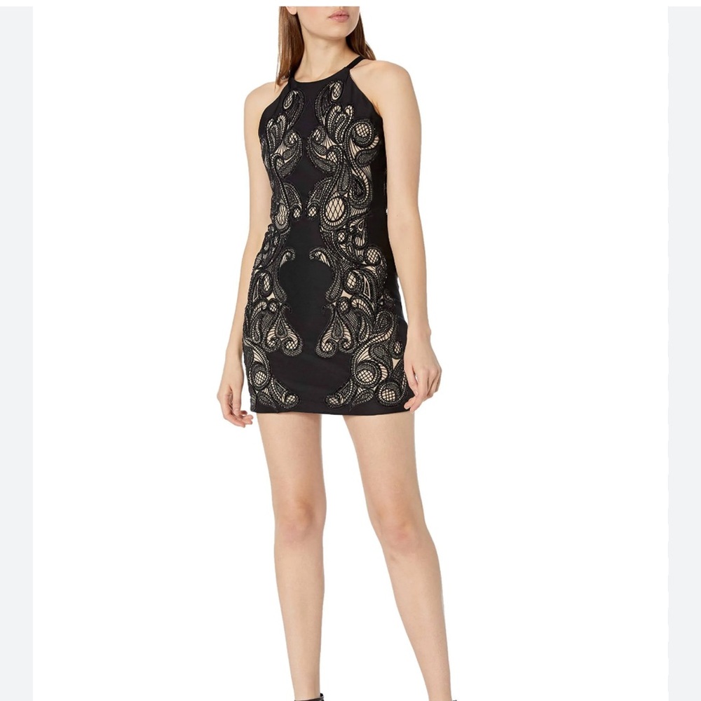 Parker Black Lace-Overlay Halter Mini Dress